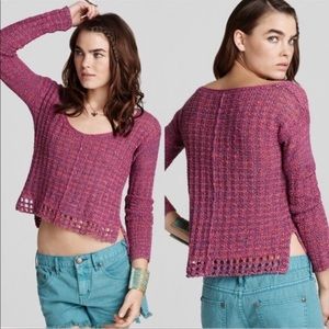 Free people pink purple orange multicolor cropped knit sweater